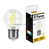 Лампа светодиодная LED-ШАР 5W LB-61 2700K E27 220V филамент Feron
