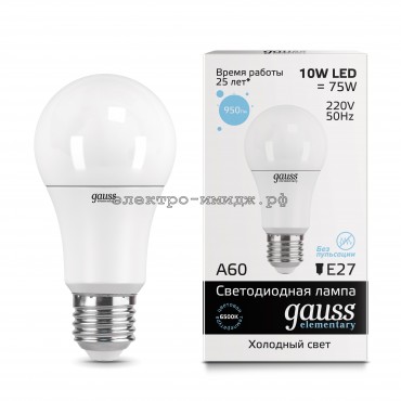 Лампа светодиодная LED-A 10W 6500K E27 220V Gauss elementary