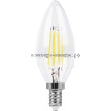 Лампа светодиодная LED-СВЕЧА 5W LB-58 2700K E14 220V филамент Feron