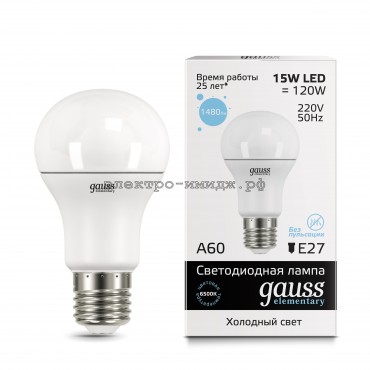 Лампа светодиодная LED-A 15W 6500K E27 220V Gauss elementary