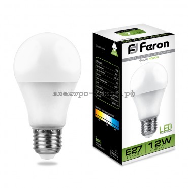 Лампа светодиодная LED-A 12W LB-93 4000К E27 220V Feron