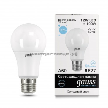 Лампа светодиодная LED-A 12W 6500K E27 220V Gauss elementary