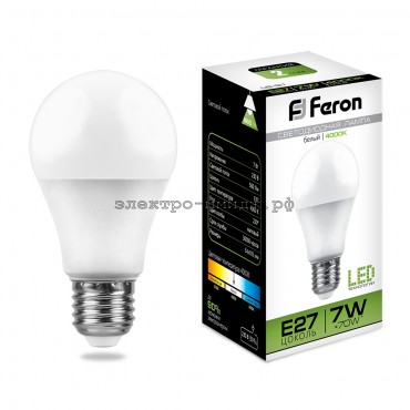 Лампа светодиодная LED-A 7W LB-91 4000K E27 220V Feron
