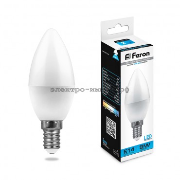 Лампа светодиодная LED-СВЕЧА 9W LB-570 6400K E14 220V Feron