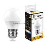 Лампа светодиодная LED-ШАР 7W LB-95 2700К E27 220V Feron