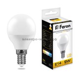 Лампа светодиодная LED-ШАР 9W LB-550 2700К E14 220V Feron
