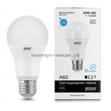 Лампа светодиодная LED-A 20W 6500K E27 220V Gauss elementary