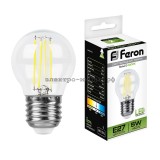 Лампа светодиодная LED-ШАР 5W LB-61 4000K E27 220V филамент Feron