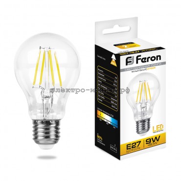 Лампа светодиодная LED-A 9W LB-63 2700К E27 220V филамент Feron