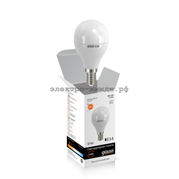 Лампа светодиодная LED-ШАР 6W 3000K E14 220V Gauss elementary