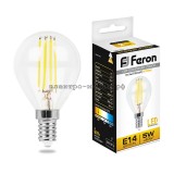Лампа светодиодная LED-ШАР 5W LB-61 2700K E14 220V филамент Feron