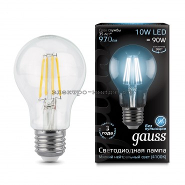 Лампа светодиодная LED-A 10W 4100K E27 220V Filament Gauss